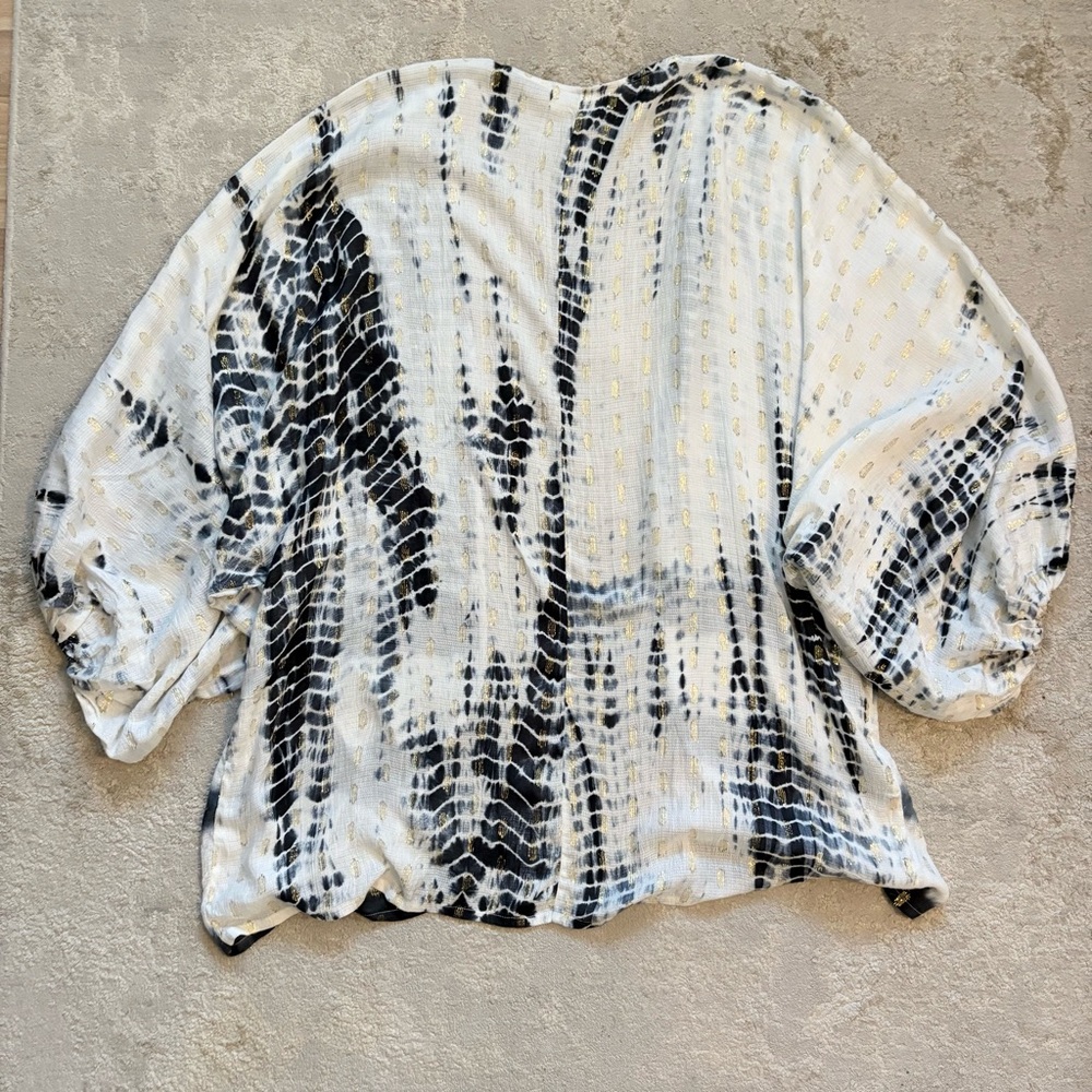 Anthropologie Vada Gold Shimmer Tie Dye Navy & White Cocoon Kimono One Size - Picture 9 of 10